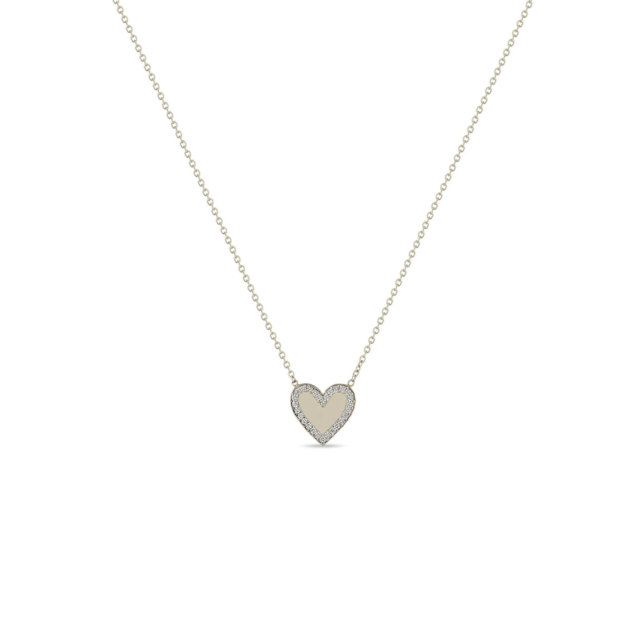 14k Gold Heart with Pavé Diamond Border Necklace