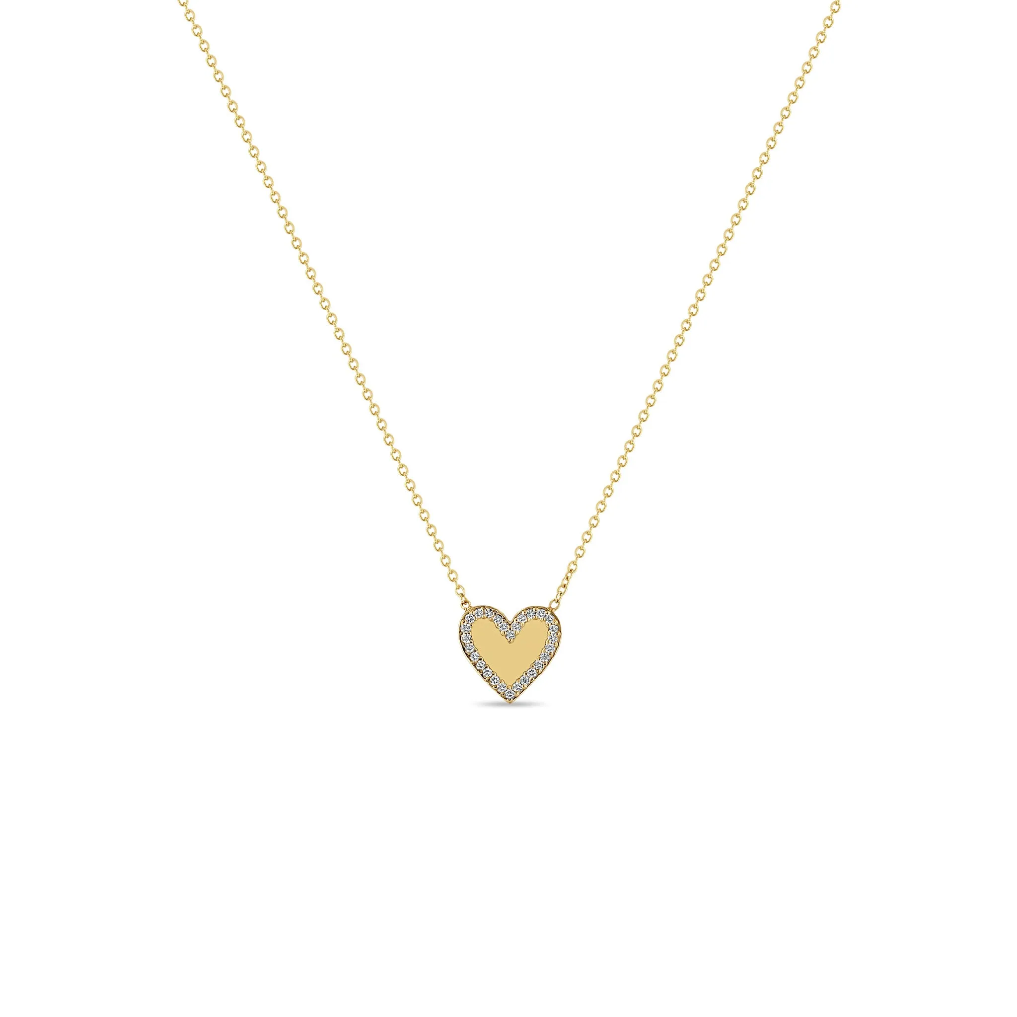 14k Gold Heart with Pavé Diamond Border Necklace