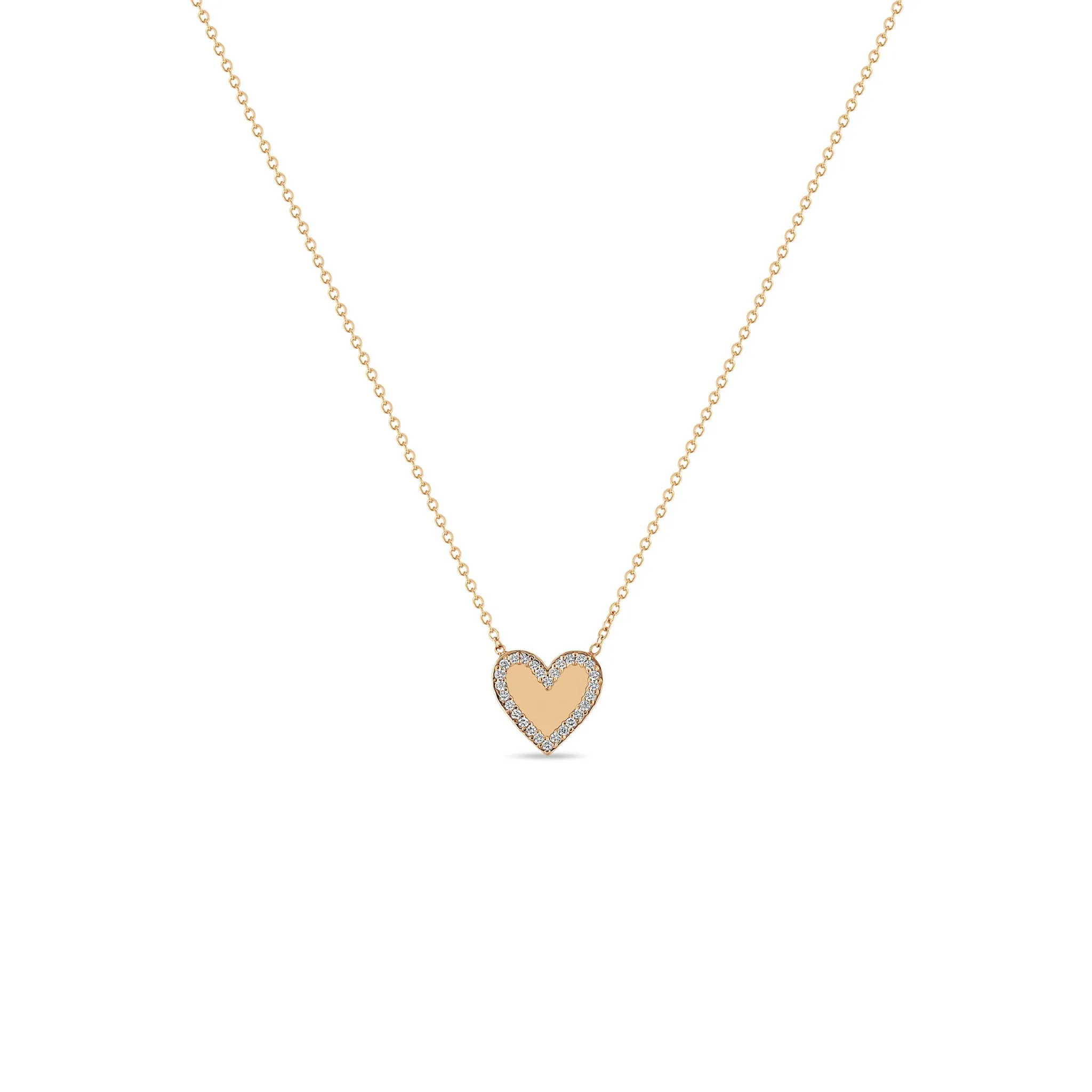 14k Gold Heart with Pavé Diamond Border Necklace