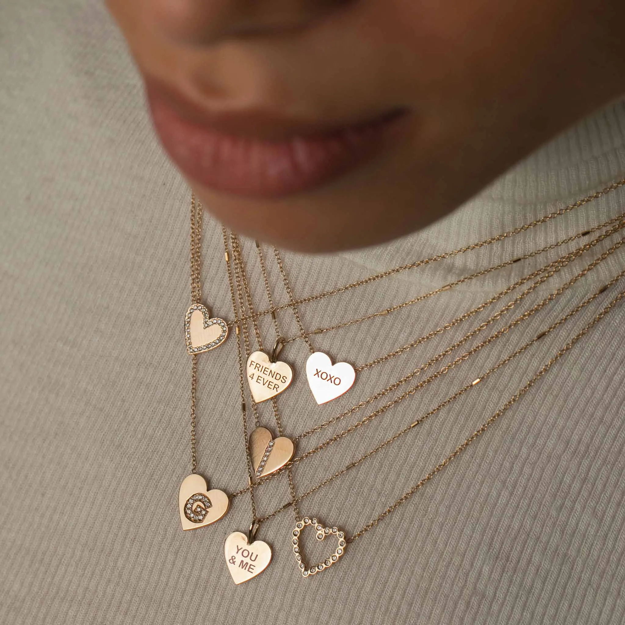 14k Gold Heart with Pavé Diamond Border Necklace