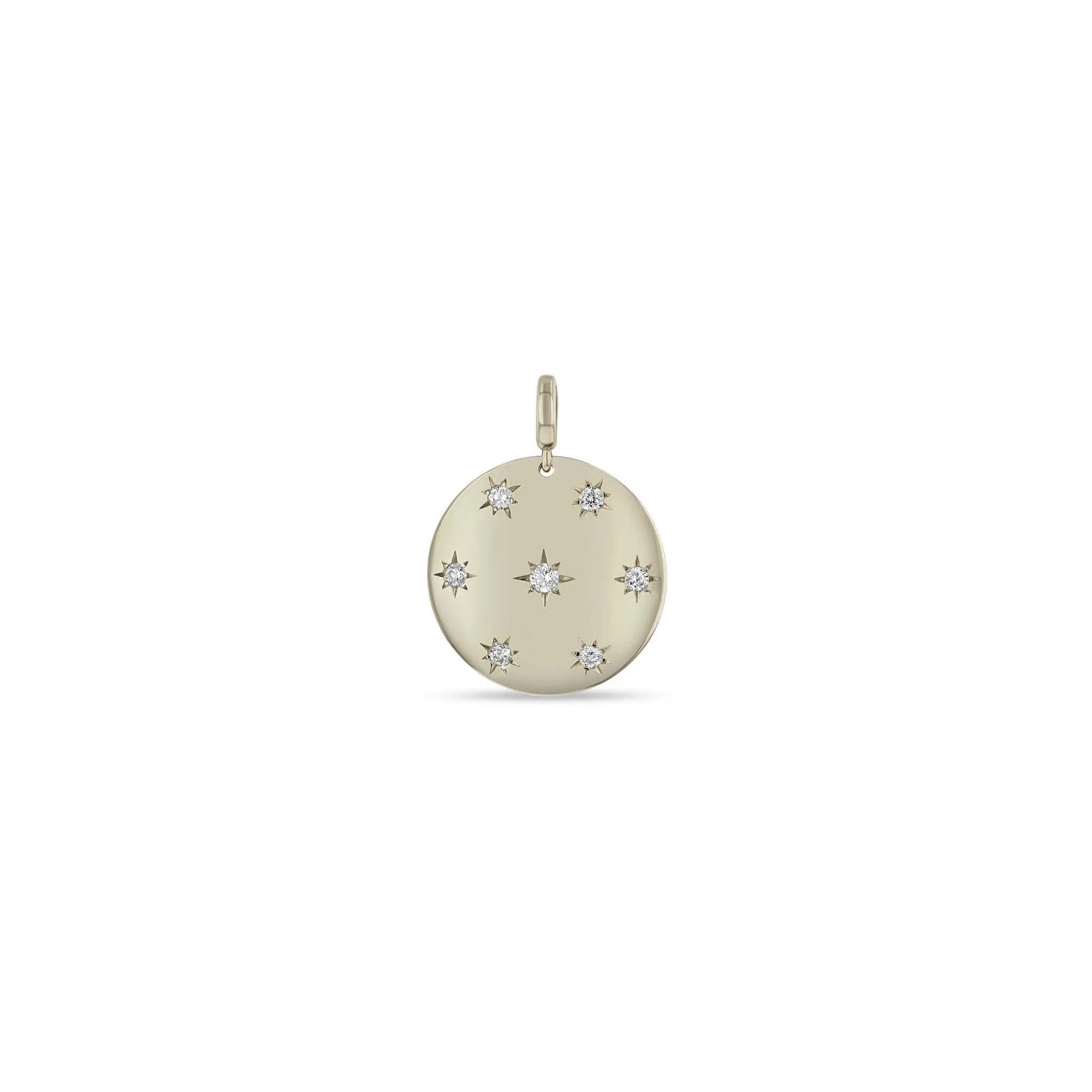 14k Single Scattered Star Set Diamonds Aura Disc Charm Pendant