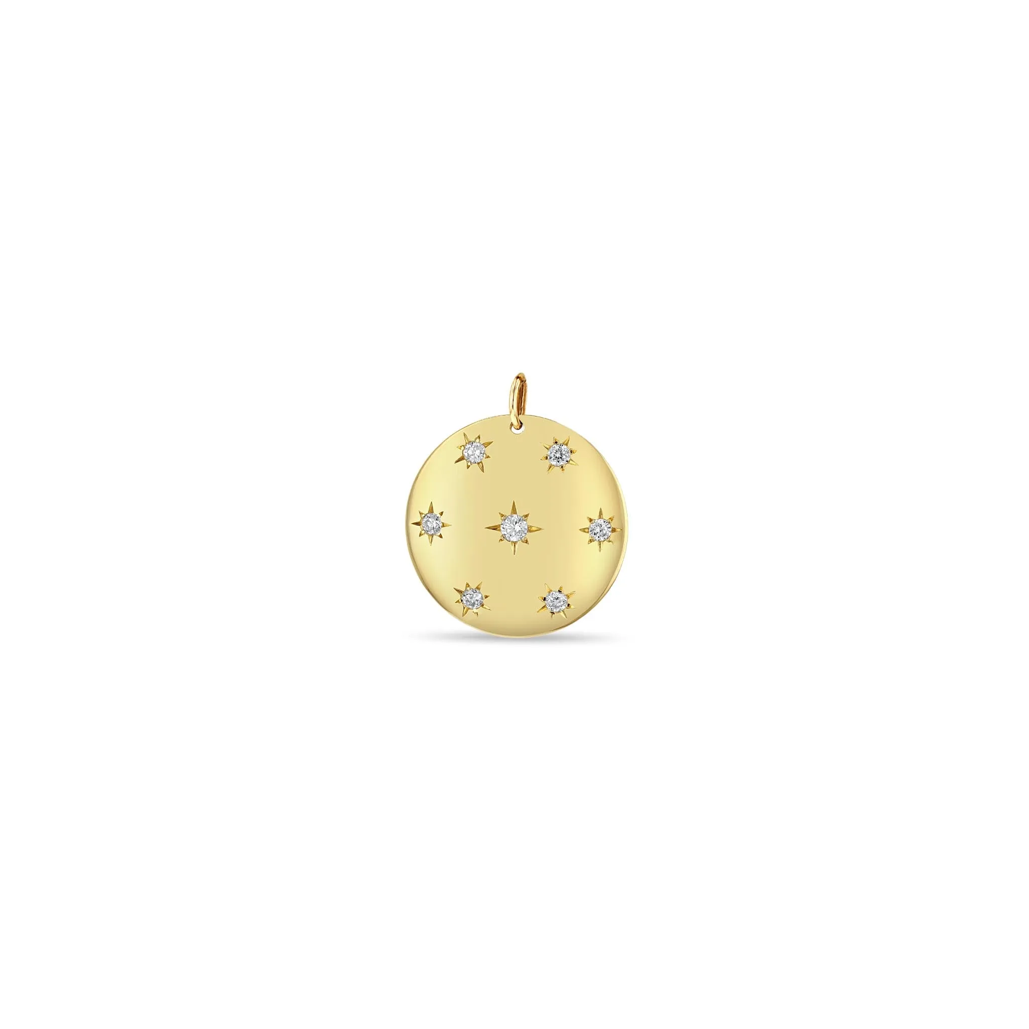 14k Single Scattered Star Set Diamonds Aura Disc Charm Pendant