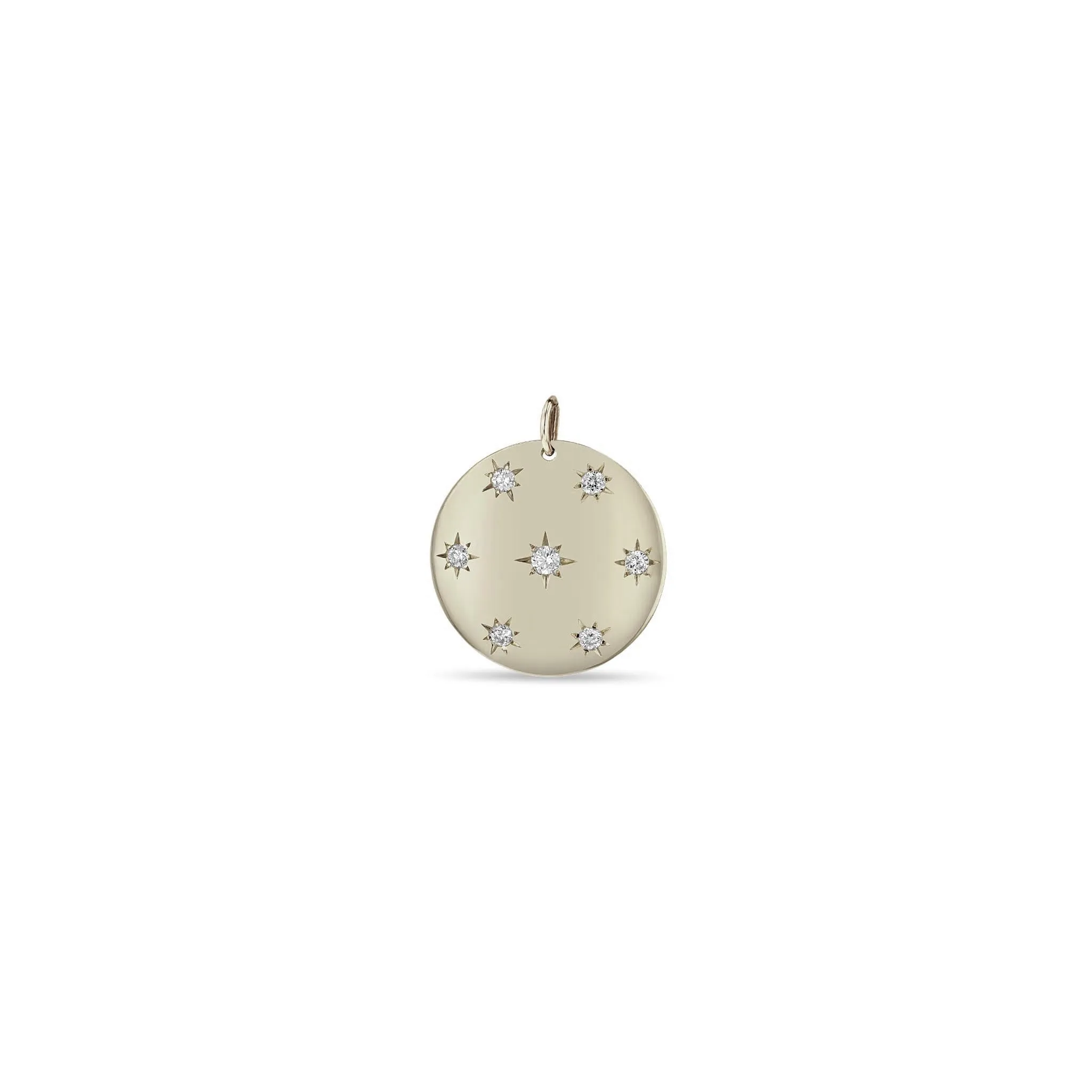 14k Single Scattered Star Set Diamonds Aura Disc Charm Pendant