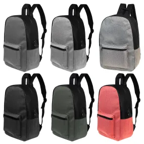 17" Kids Basic Wholesale Backpack in 6 Assorted Colors - Bulk Case of 24 School Backpacks