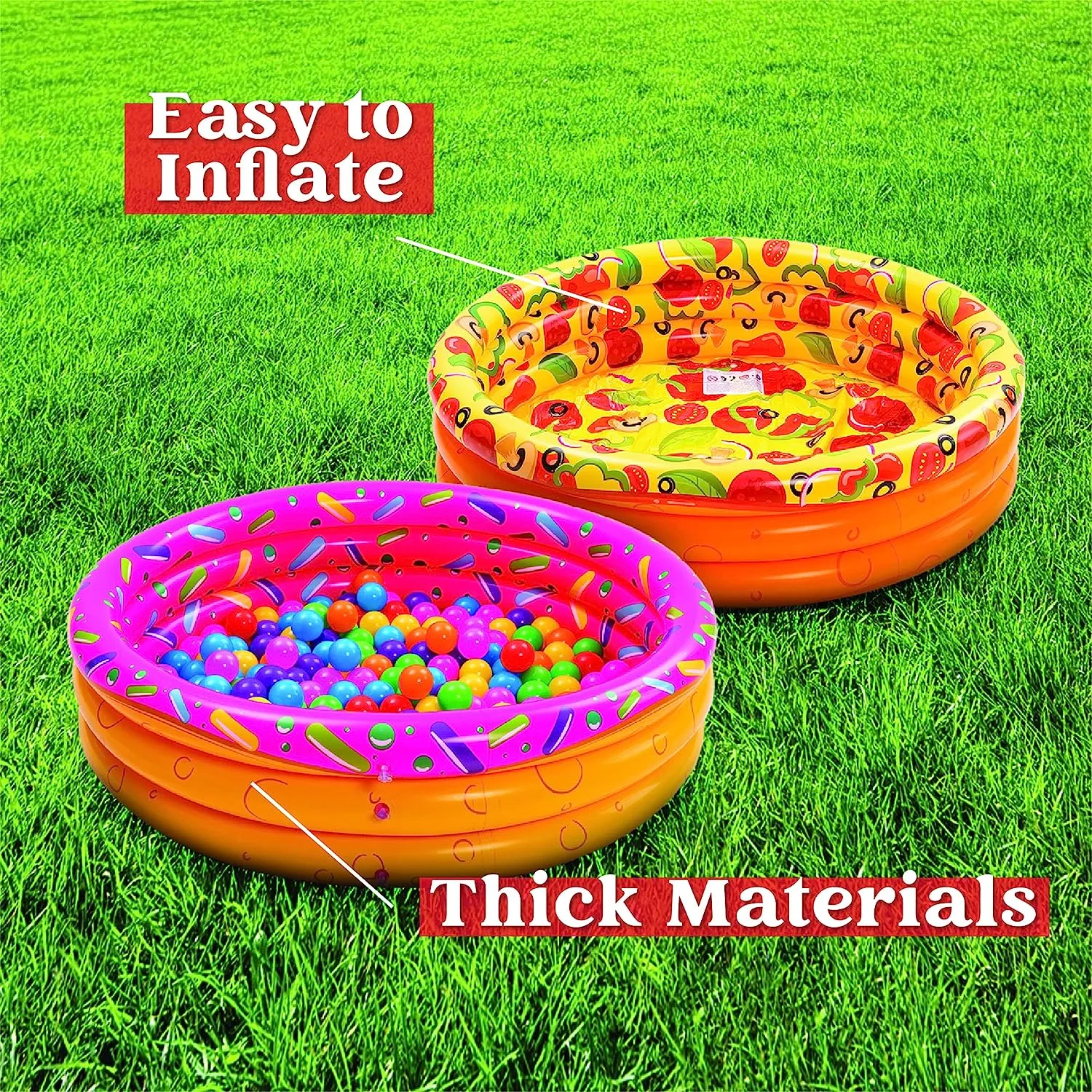 3-Pack Inflatable Kiddie Swimming Pools with Watermelon, Donut, and Pizza Designs