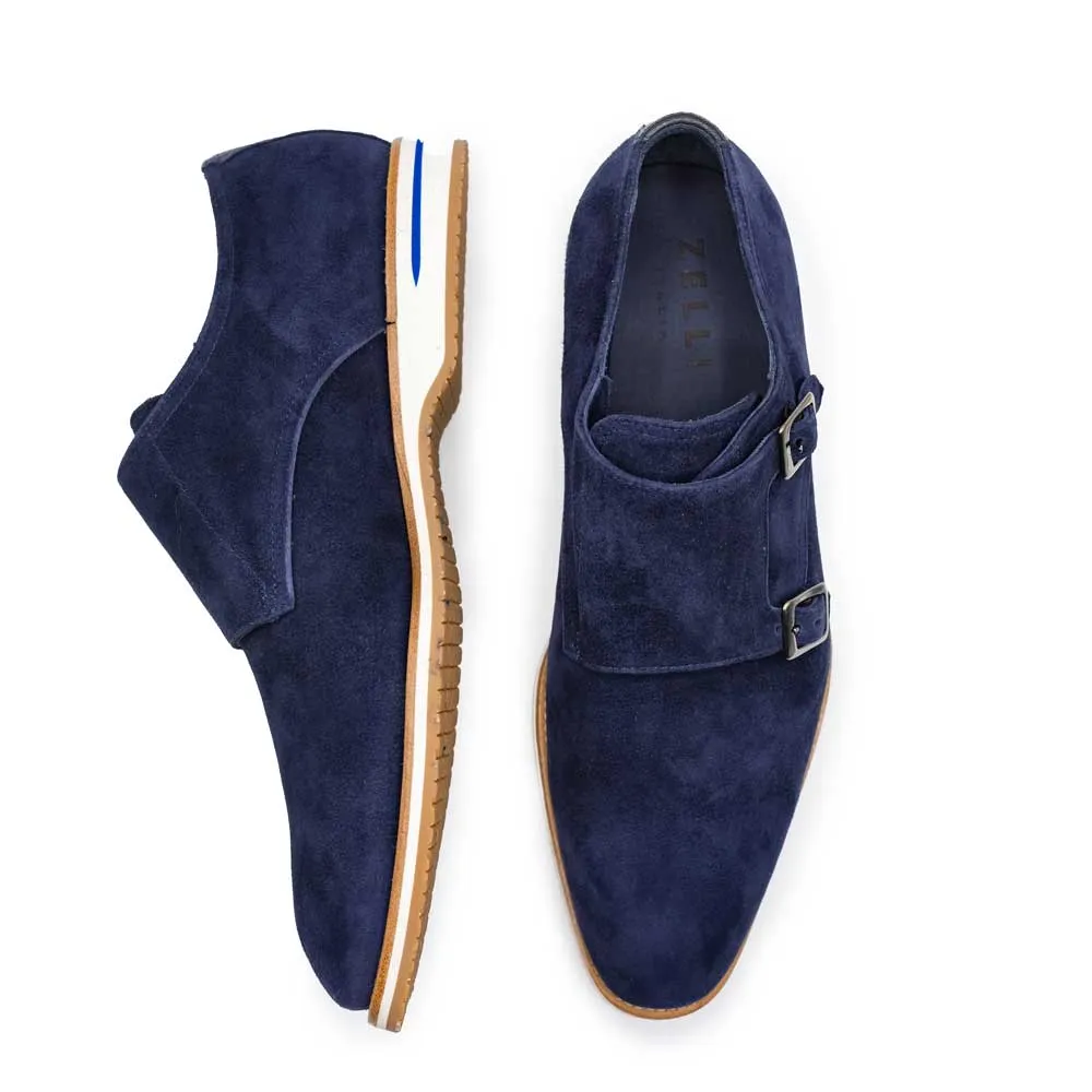 56-100-NVY LEGERRA Sueded Goatskin Monkstrap, Navy