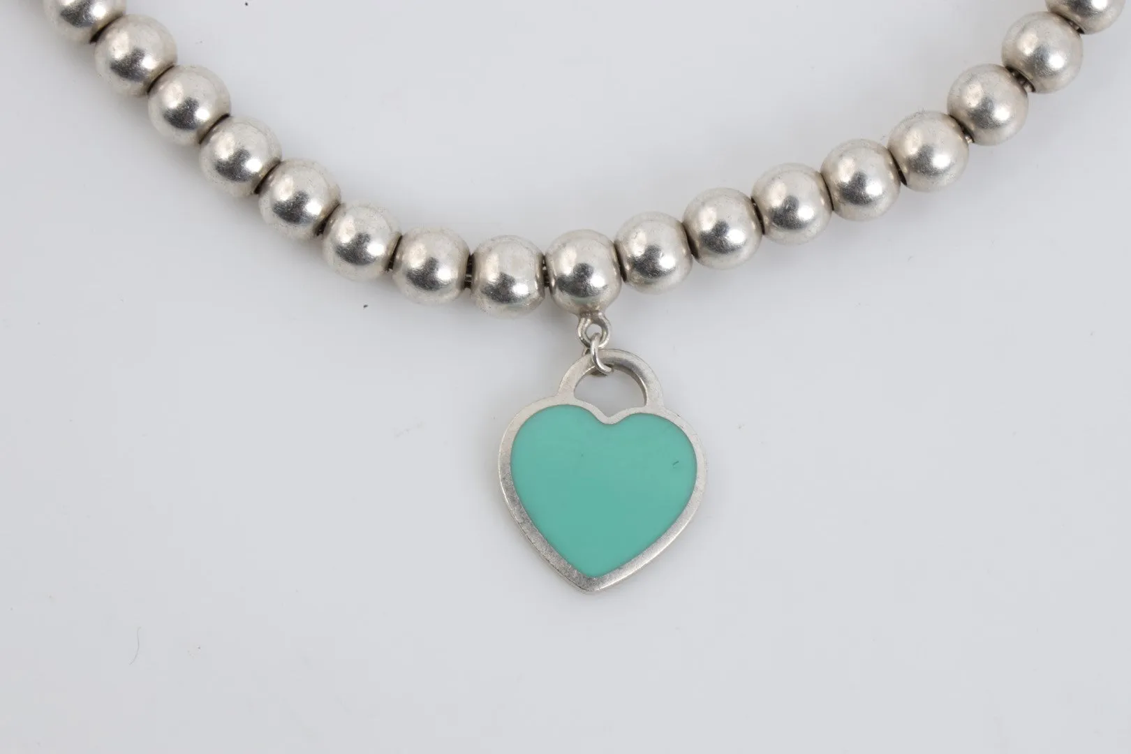 7" Tiffany & Co. 925 Silver Blue Enamel Heart Tag Bracelet (5.56g.)