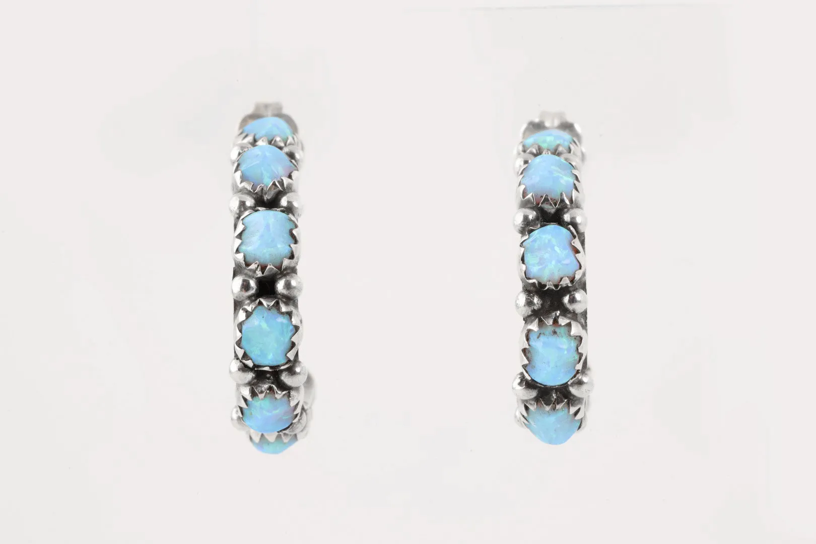 925 Silver Blue Opal Hoop Earrings (4.70g.)