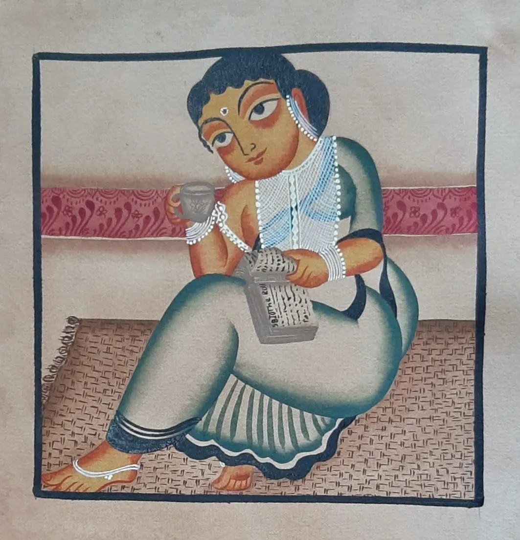 A Bibi in Kalighat Art by Bapi Chitrakar