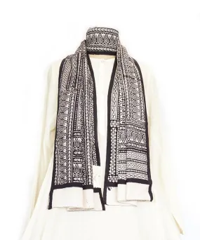 ABSTRACT - Black/white Hand block printed Cotton Stole