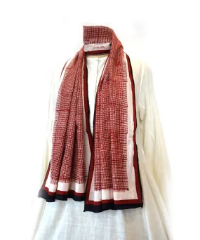 ABSTRACT - Red/white Hand block printed Cotton Stole