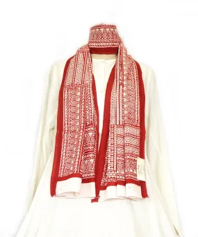 ABSTRACT - Red/white Hand block printed Cotton Stole