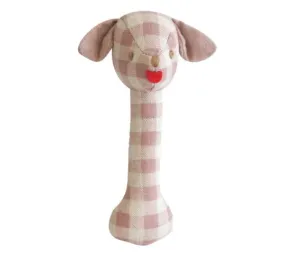 Alimrose Puppy Stick Rattle Rose Check Linen