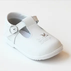 Angel White Leather Mi Bautizo T-Strap Mary Janes