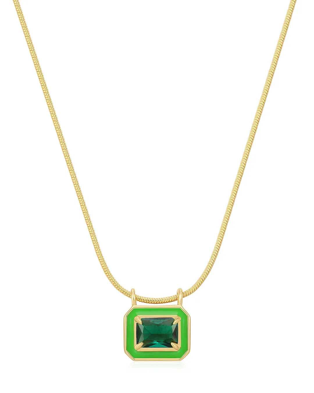 Bezel Pendant Necklace- Bright Green- Gold