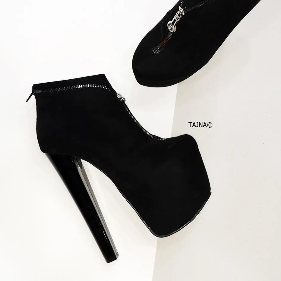 Black Chunky Zipper Detail Ankle Boots