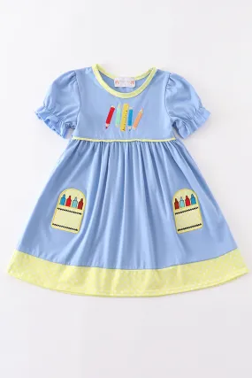 Blue crayon embroidery dress