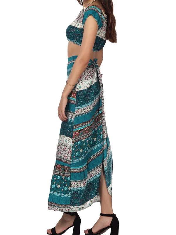 Bohemian Off Shoulder Irregular Maxi Dress Two Piece Set