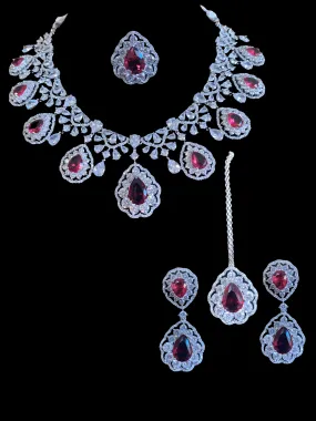 BR87 cz necklace set - ruby ( SHIPS IN 4 WEEKS  )