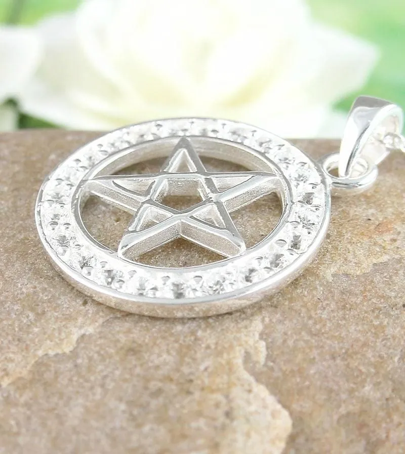 Bright Pentacle Pendant with Crystals