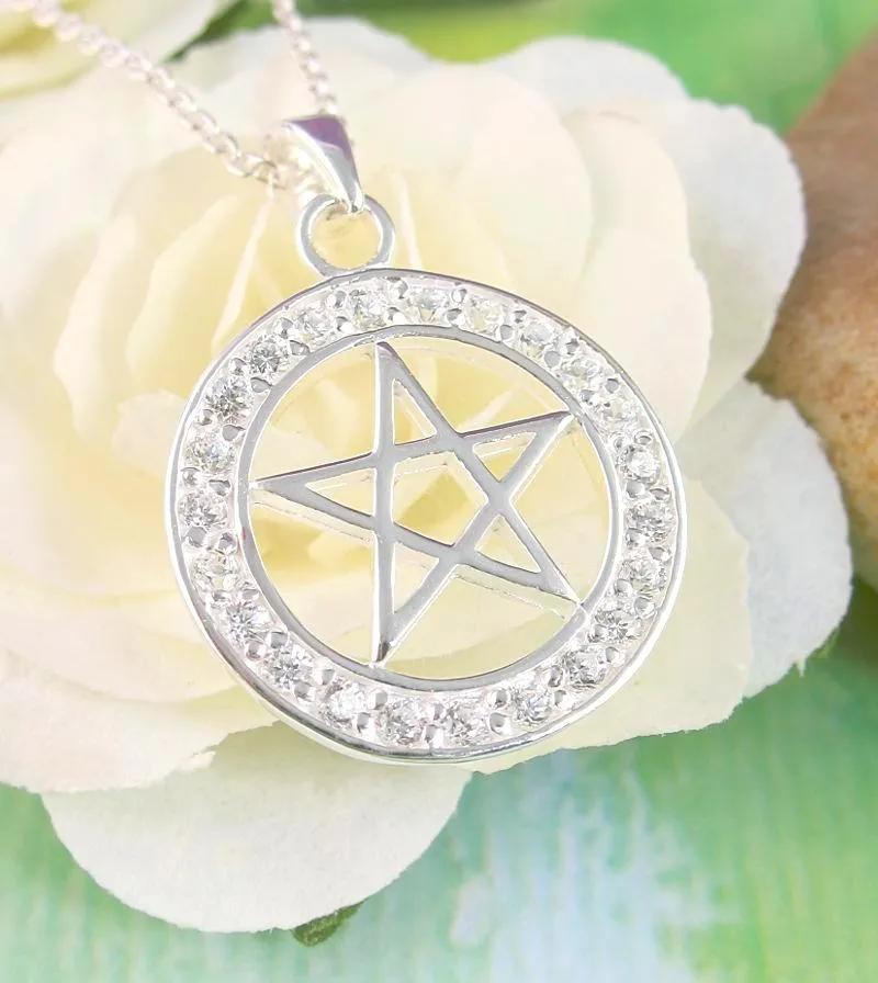 Bright Pentacle Pendant with Crystals