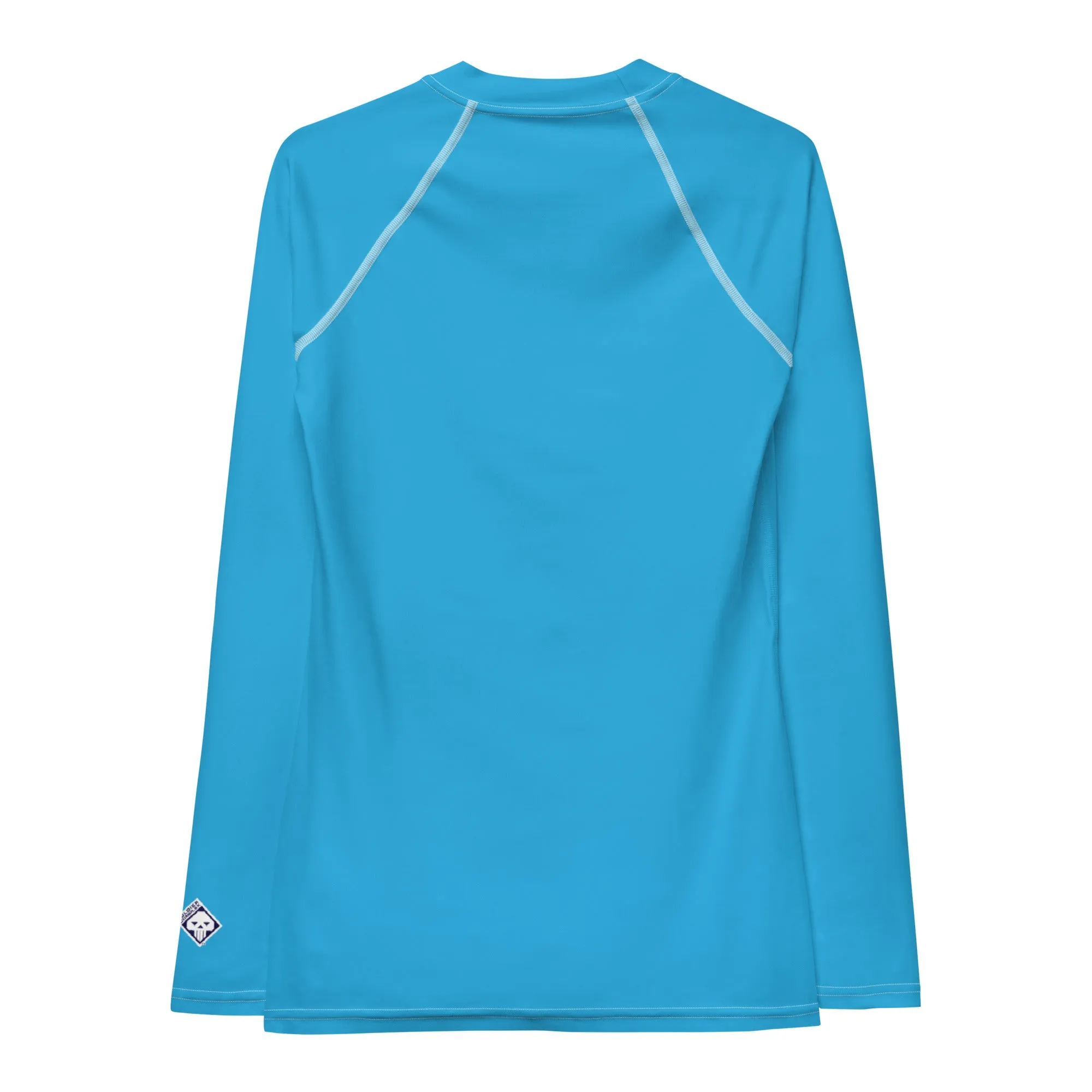 Chic Simplicity: Solid Color Long Sleeve Rash Guard for Women - Cyan