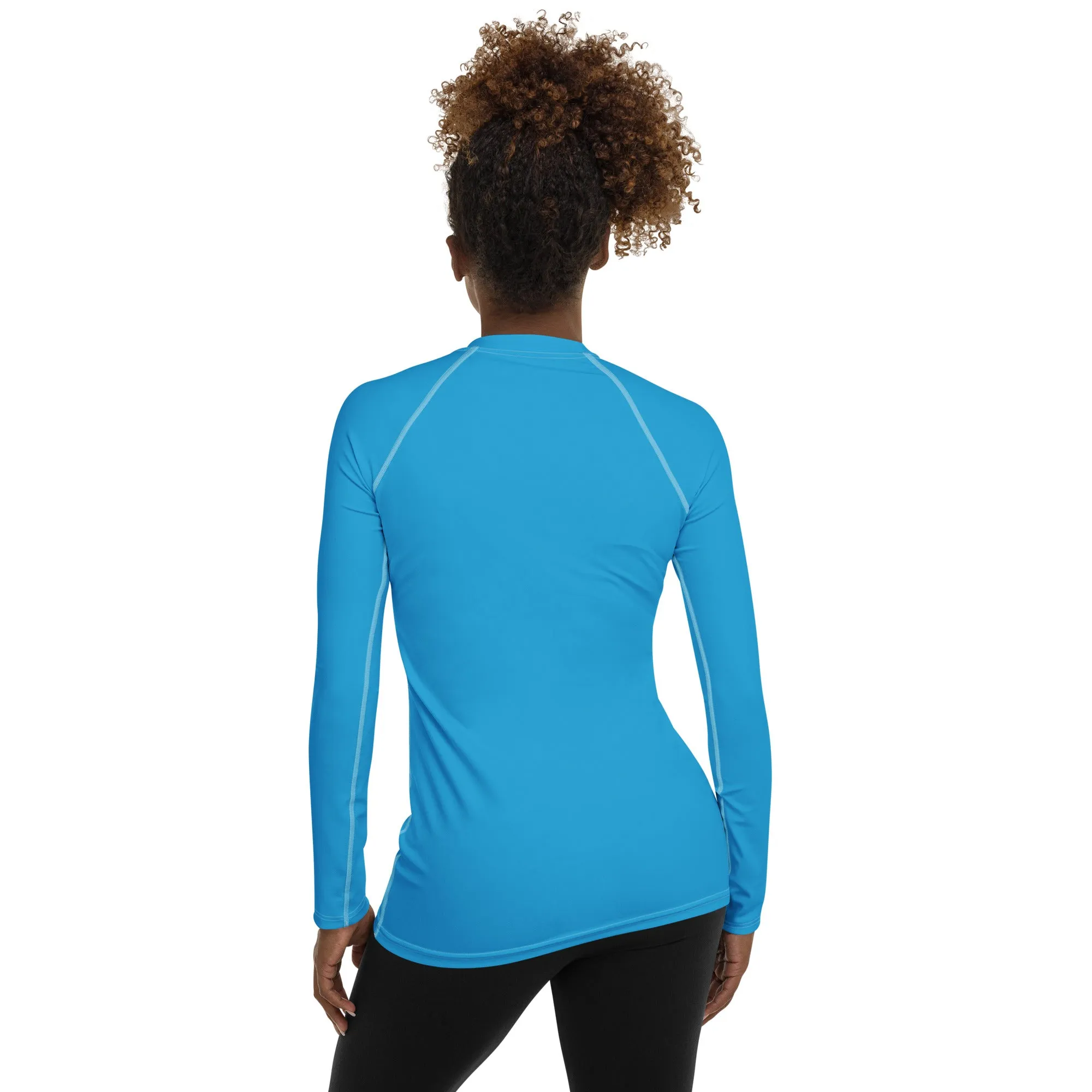 Chic Simplicity: Solid Color Long Sleeve Rash Guard for Women - Cyan