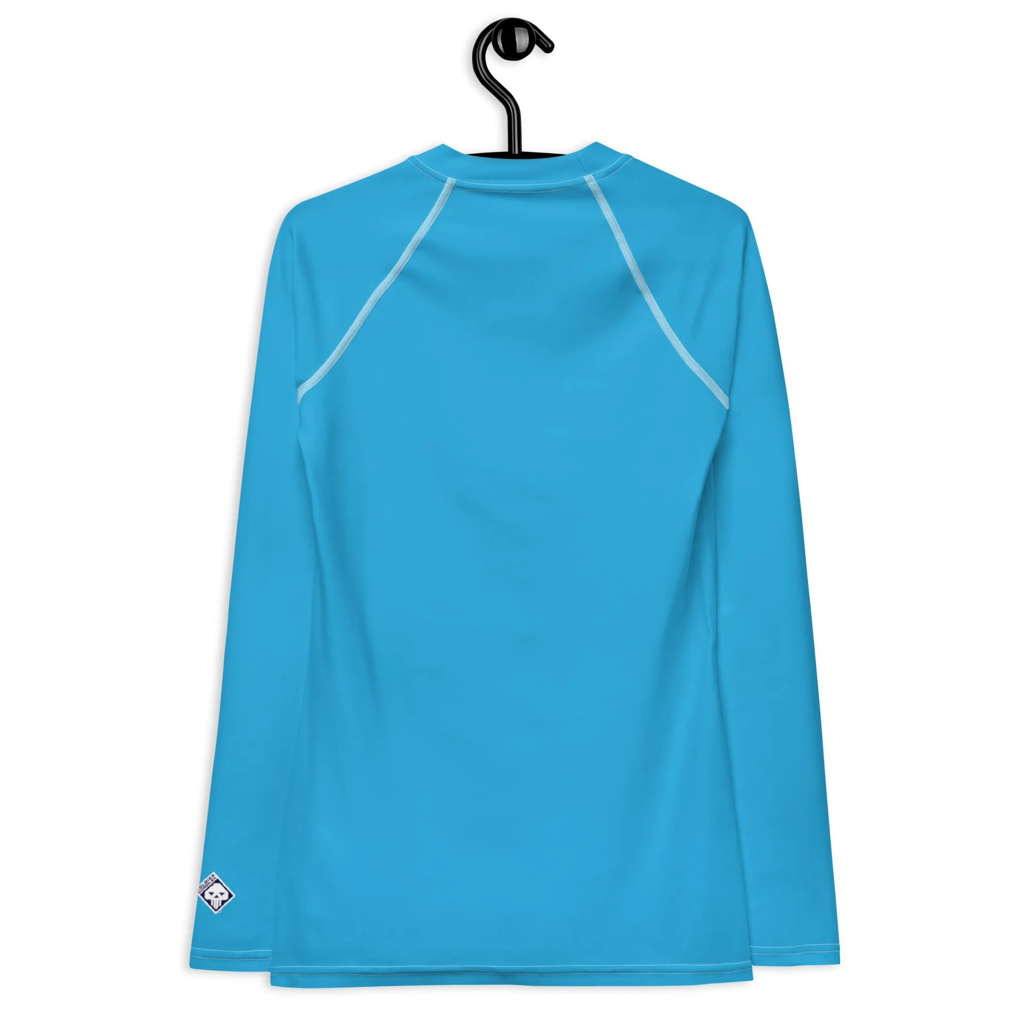 Chic Simplicity: Solid Color Long Sleeve Rash Guard for Women - Cyan