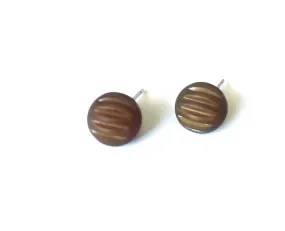 Coffee Brown Matte Corrugated Ball Stud Earrings