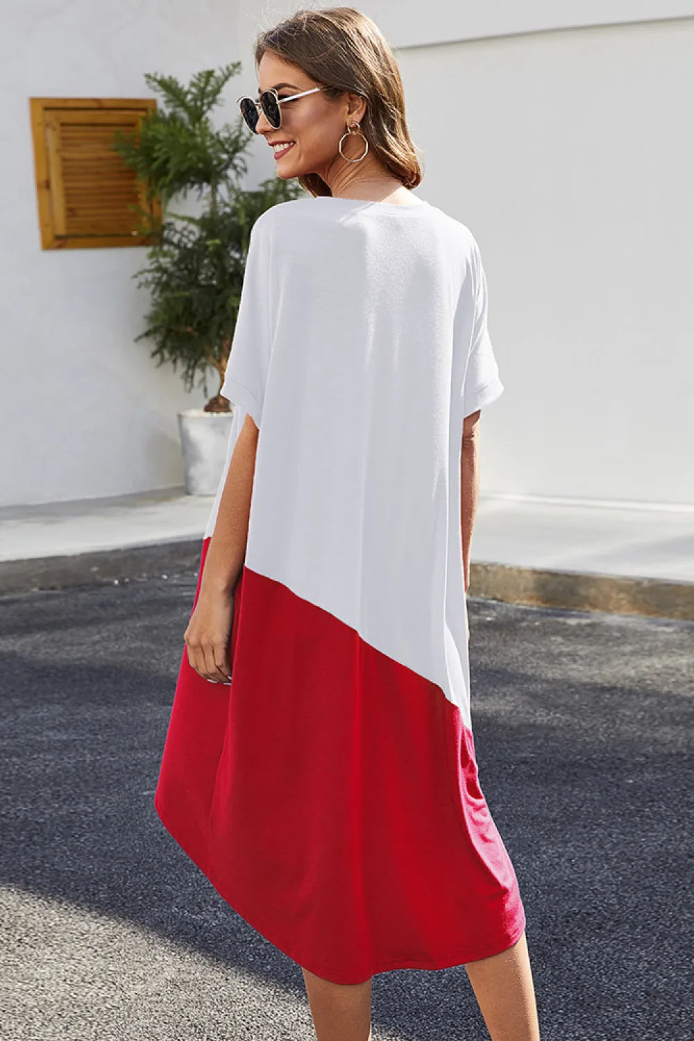 Color Block Hi-Low Hem Tee Dress