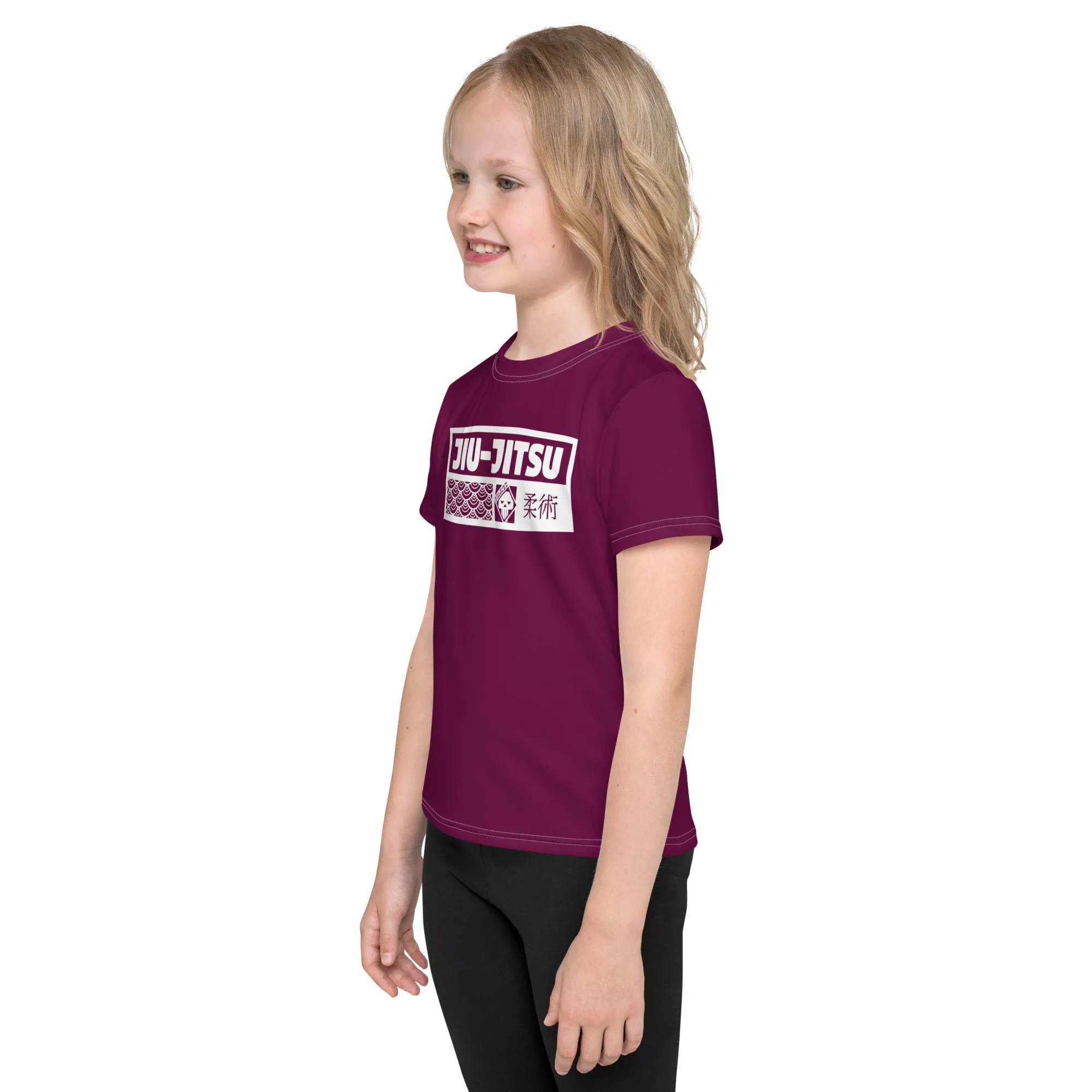 Colorful Confidence: Girl's Short Sleeve Jiu-Jitsu Rash Guard - Tyrian Purple