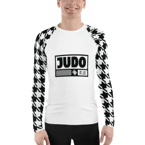 Combat Confidence: Men's Long Sleeve BJJ Judo Houndstooth Rashie Blanc