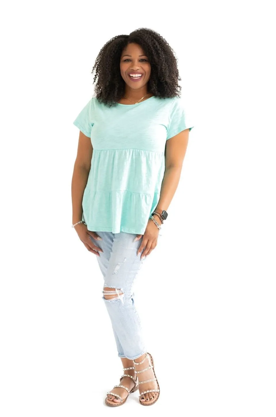 Cotton Nursing Top - Ruffle Mint