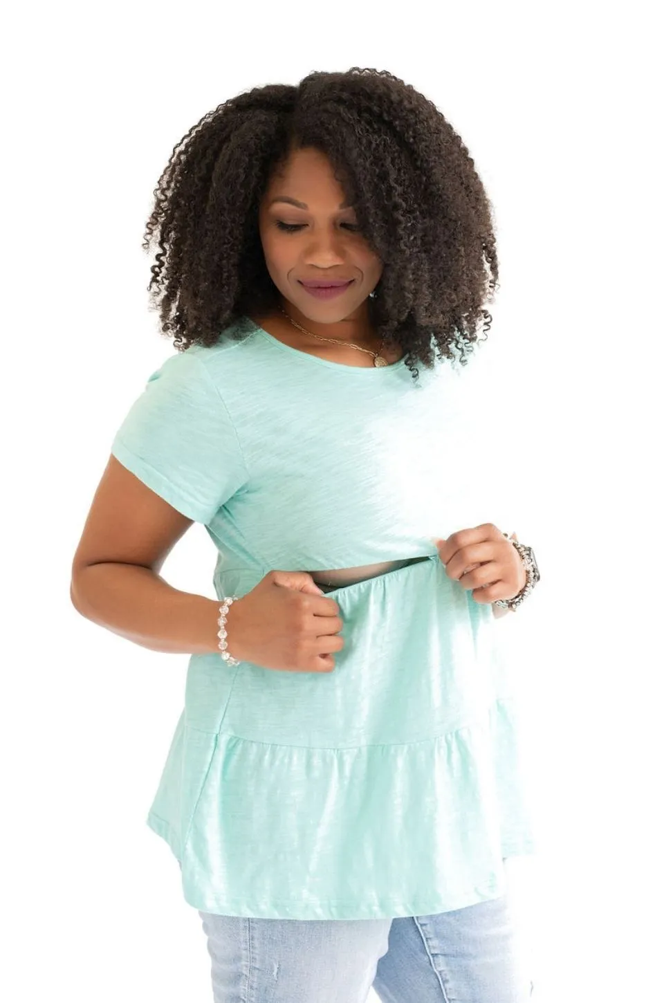 Cotton Nursing Top - Ruffle Mint