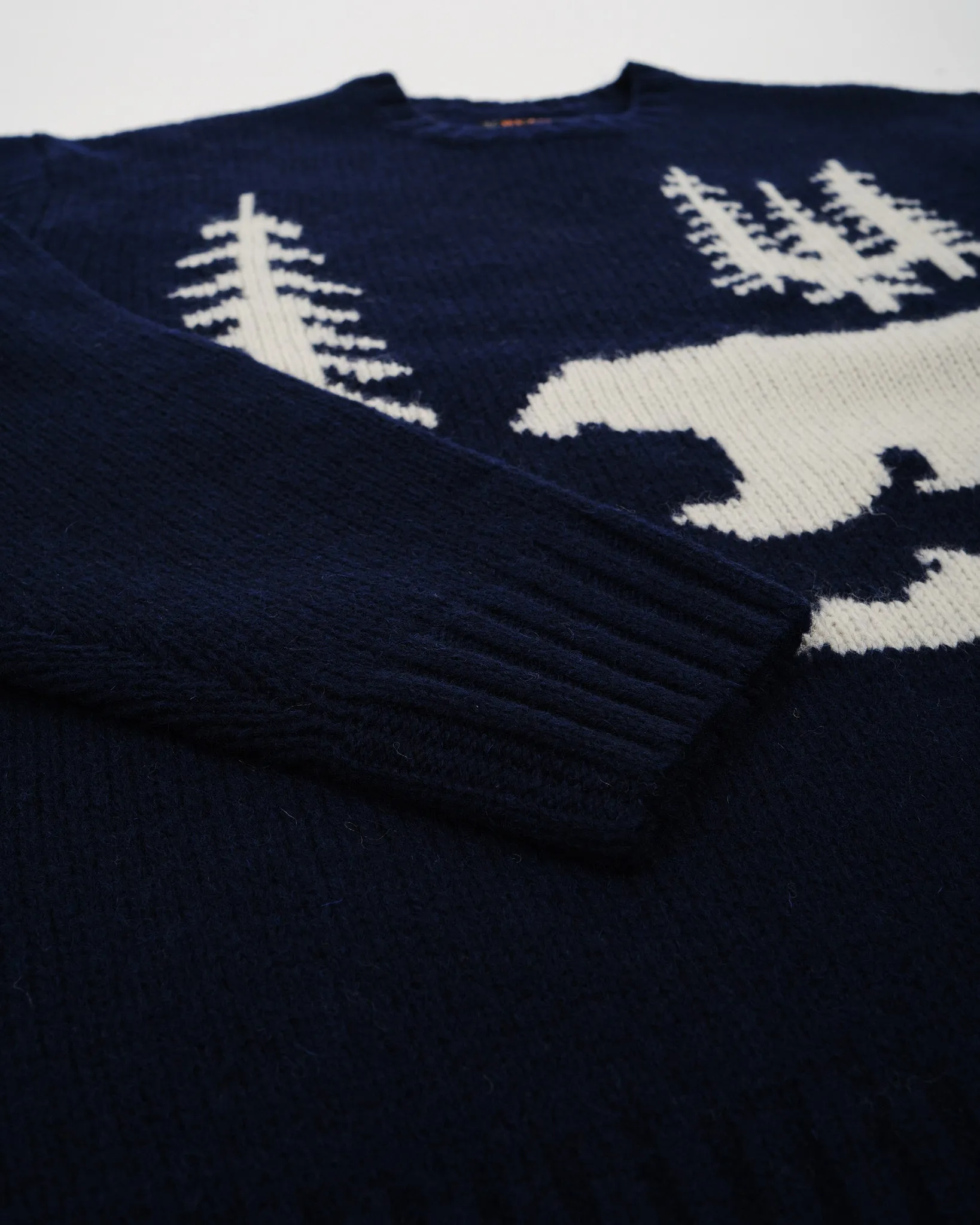 Crew Neck Intarsia 3G Navy Bear