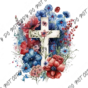 Cross Red White and Blue Watercolor DTF Transfer