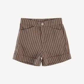 cuffed pocket short | deep taupe pinstripe | organic cotton gauze