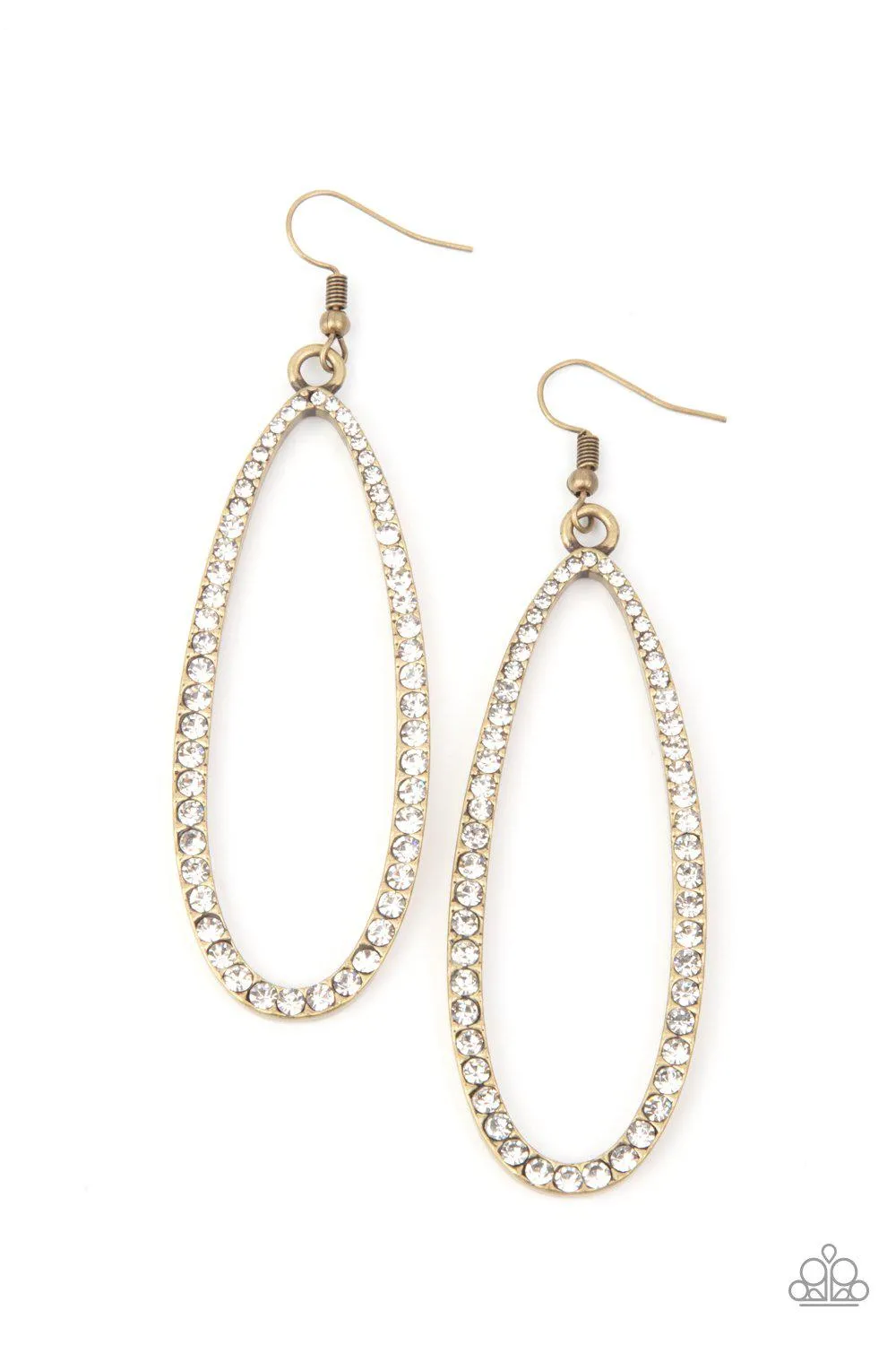 Dazzling Decorum Brass and White Rhinestone Earrings - Paparazzi Accessories