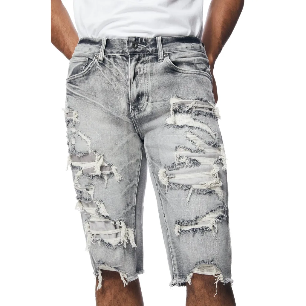 Distressed Rip & Repair Jean Shorts - Union Grey