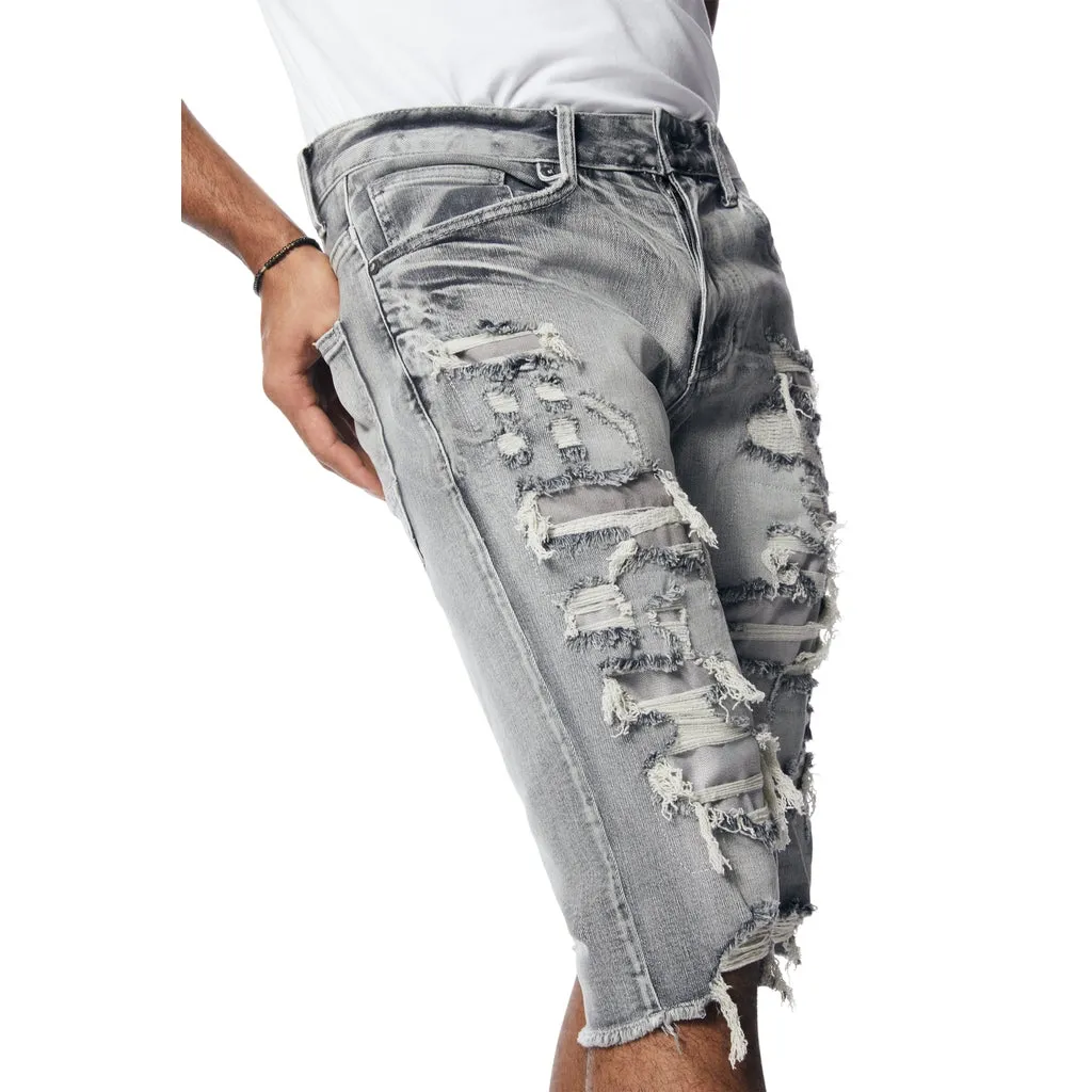 Distressed Rip & Repair Jean Shorts - Union Grey