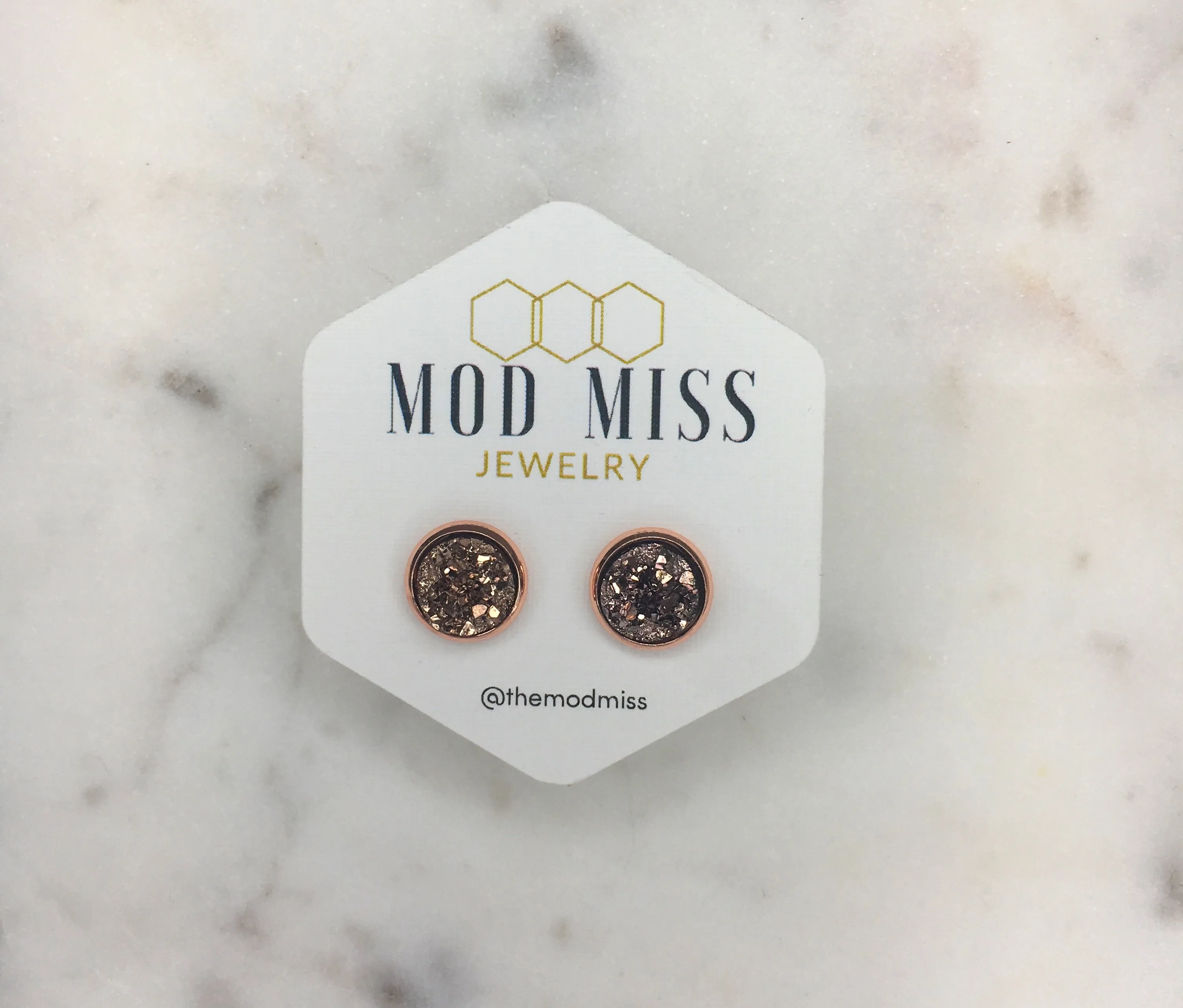 Druzy Stud Earring Rose Gold