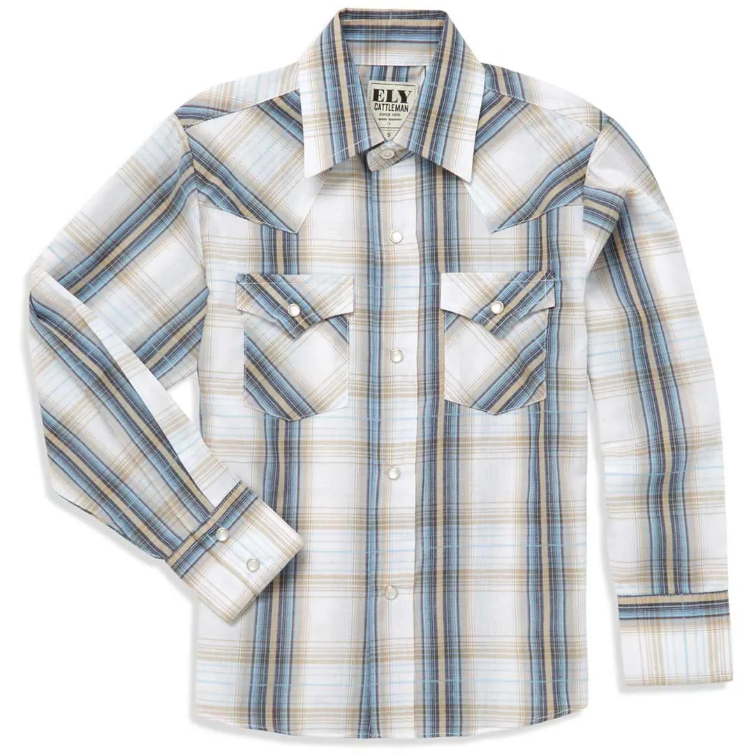 Ely Cattleman Boys' Plaid Print Snap Shirt