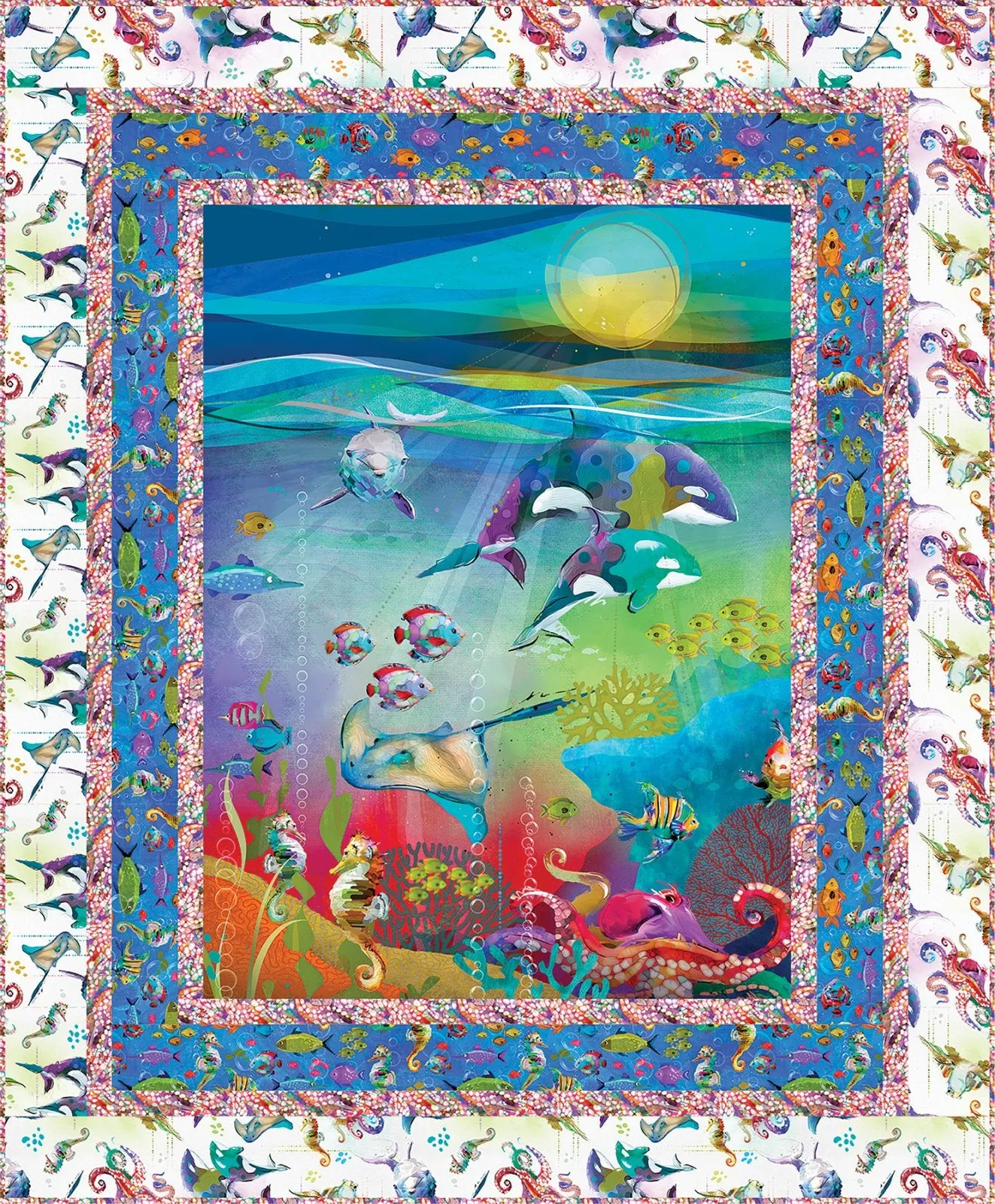 Fabric SHINING SEA Panel from Shining Sea Collection by Connie Haley from 3 Wishes, Item# 21694-PNL-CNT-D