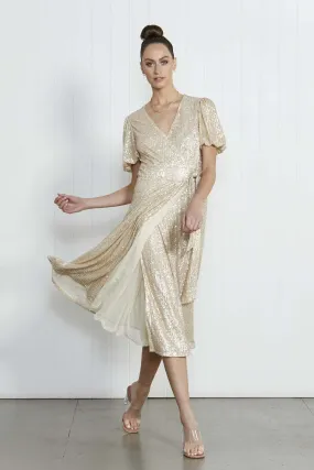 Fate   Becker Partyman Dress in Gold Sequins Size