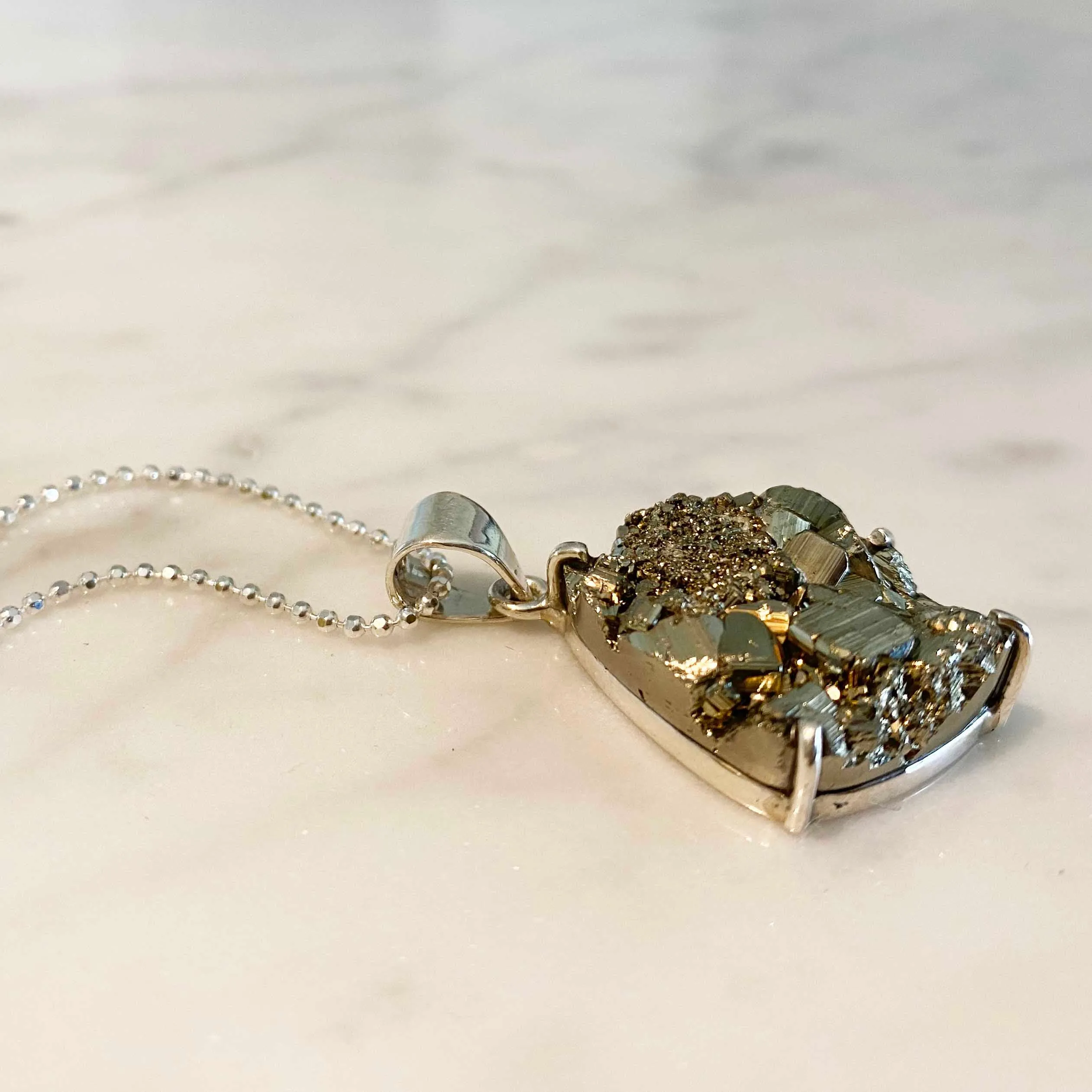 Fools Gold Pyrite Silver Necklace, One of a Kind