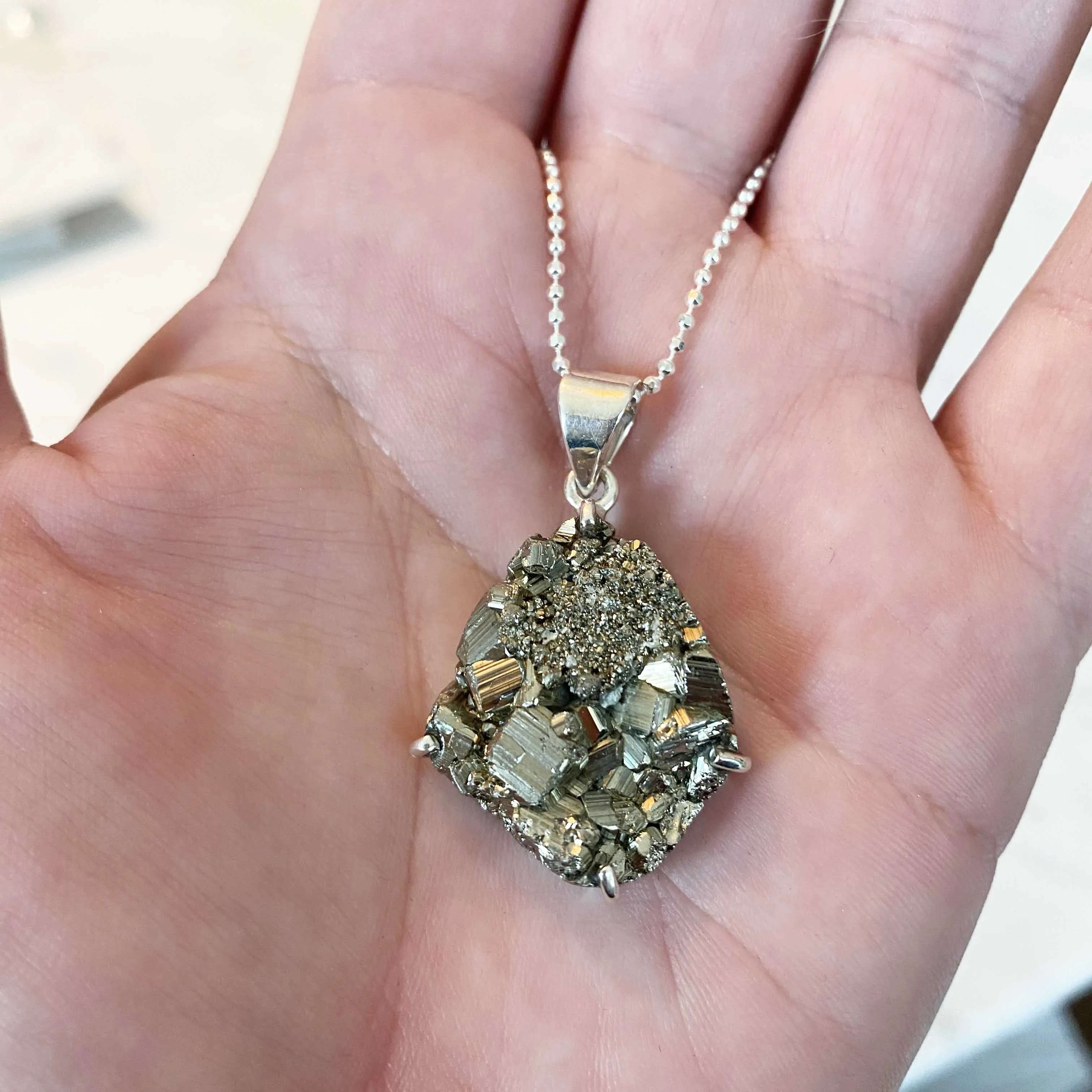 Fools Gold Pyrite Silver Necklace, One of a Kind