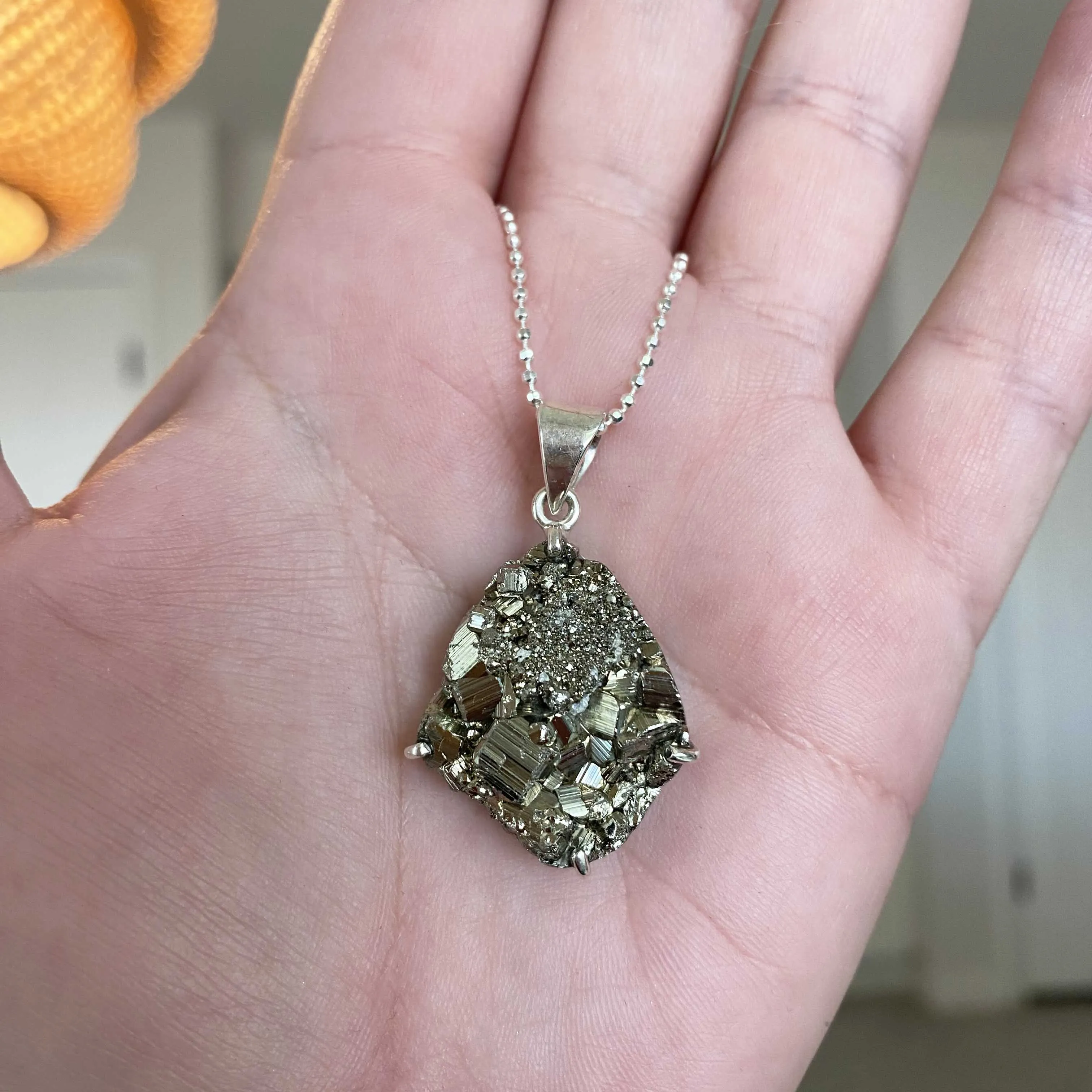 Fools Gold Pyrite Silver Necklace, One of a Kind