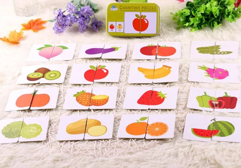 Fruit Animal Cognition Card Puzzle Game For Baby Toddler Montessori Matching Game 3D Jigsaw Kids Early Learning Educational Gift