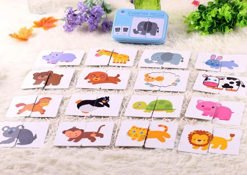 Fruit Animal Cognition Card Puzzle Game For Baby Toddler Montessori Matching Game 3D Jigsaw Kids Early Learning Educational Gift