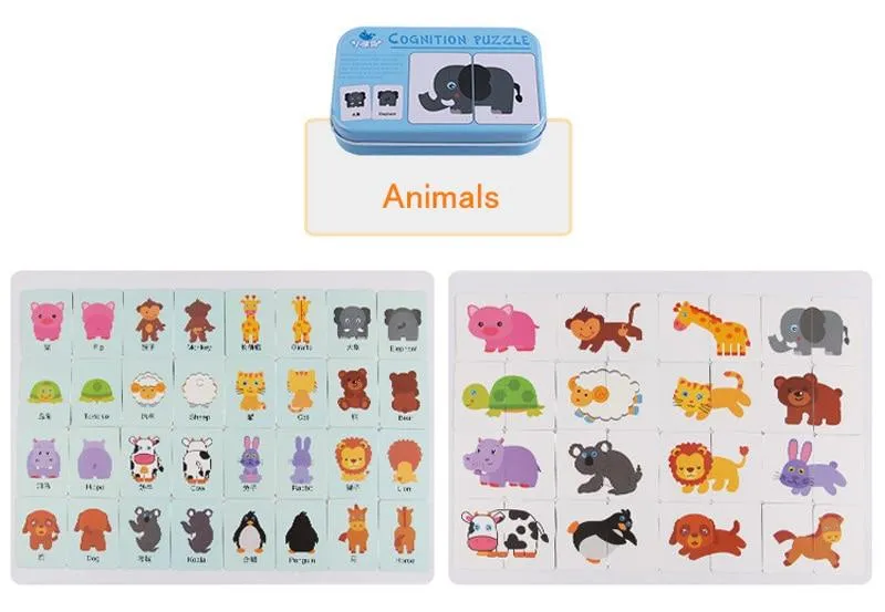 Fruit Animal Cognition Card Puzzle Game For Baby Toddler Montessori Matching Game 3D Jigsaw Kids Early Learning Educational Gift